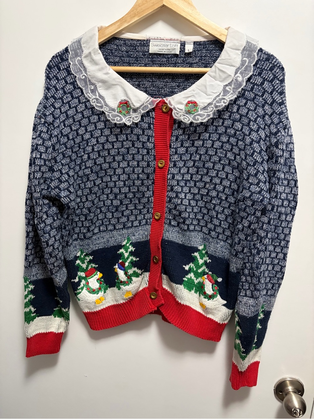 Vintage 1980s Sweater Loft New York Christmas Cardigan with Geese Size Large